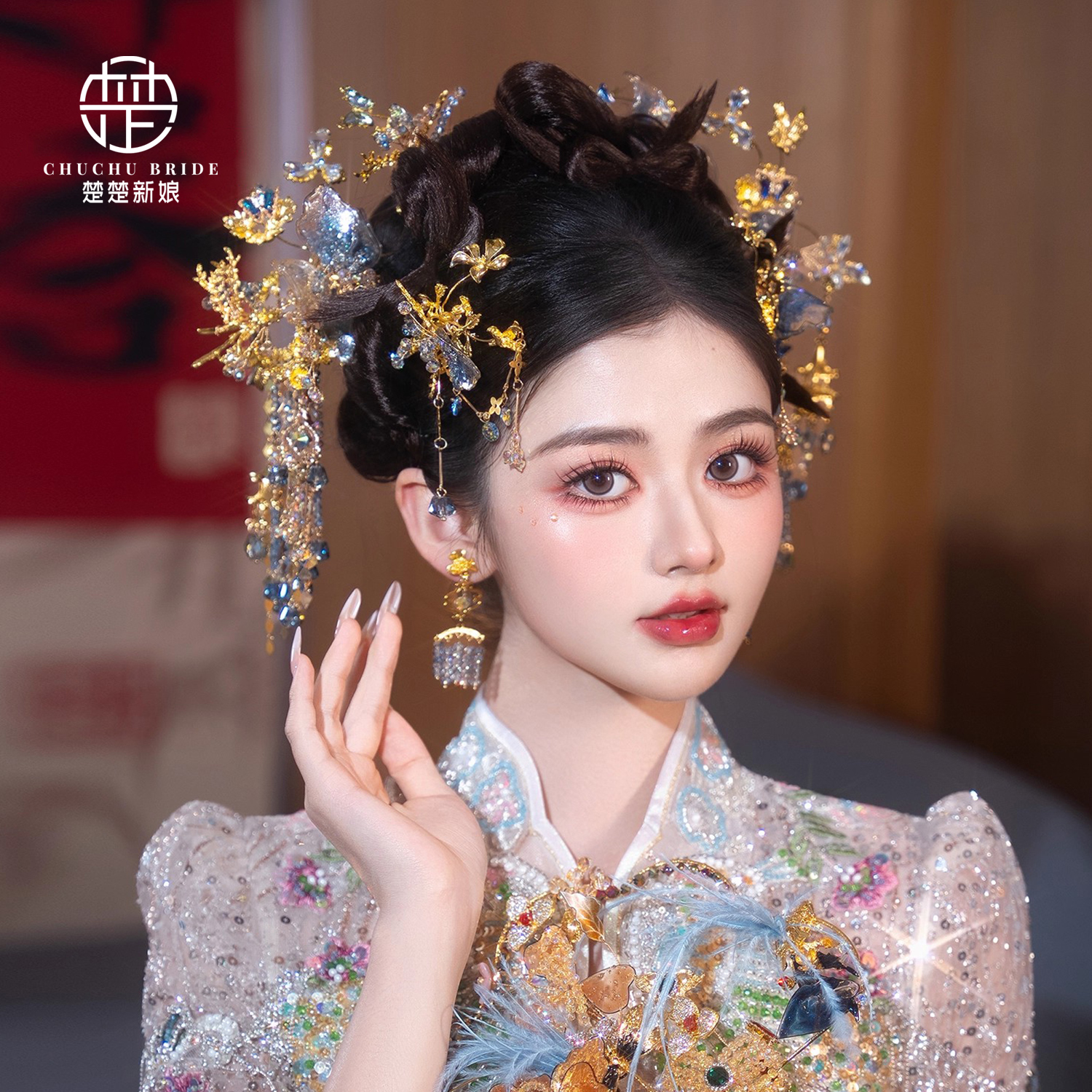 新款中式婚礼手工水晶簪子汉服发饰复古秀禾新娘传统古装头饰品