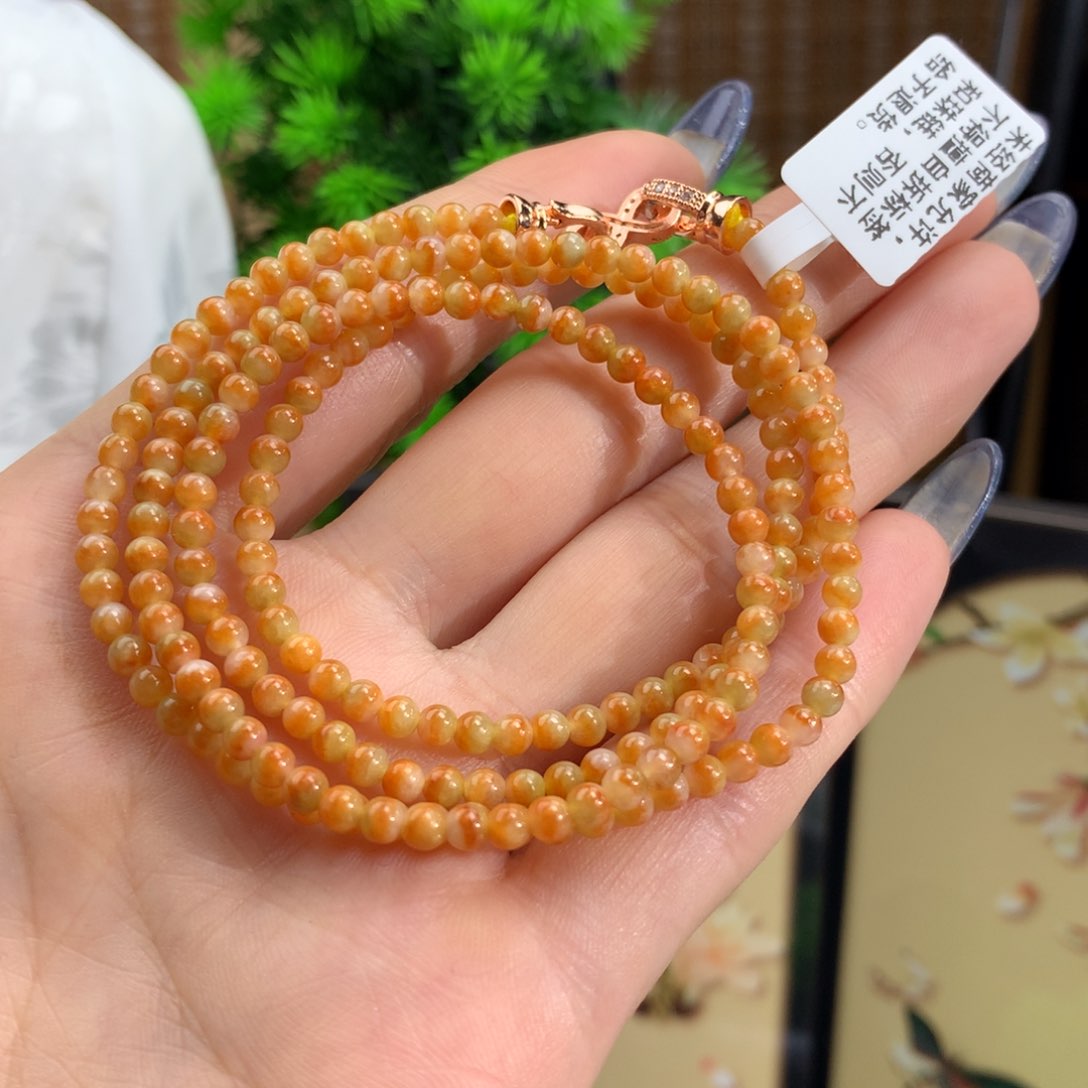 翡翠手链未镶嵌冰胶鸳鸯黄翡项链卡3.4m m