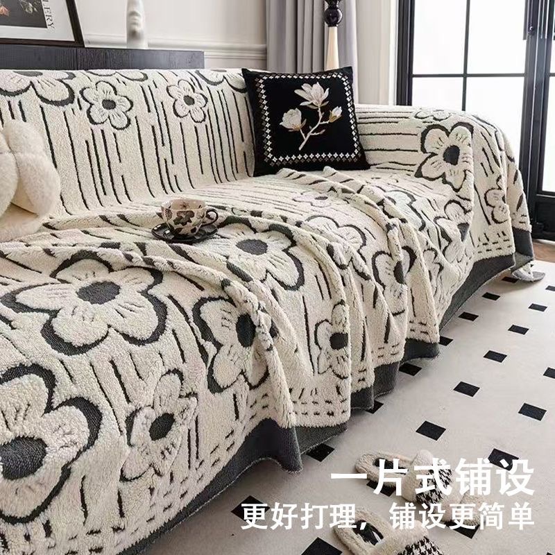 小花毛绒沙发巾新款高档加厚舒棉绒盖布巾一片式秋冬盖毯子