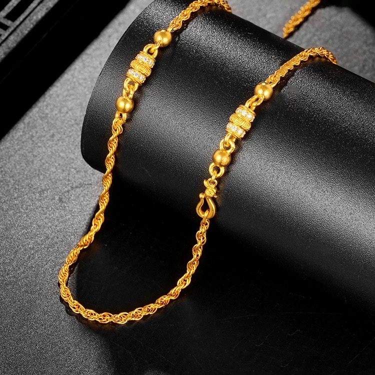 足金999古法点钻工艺女士可拆卸百搭时尚麻花绞丝万能可调节项链