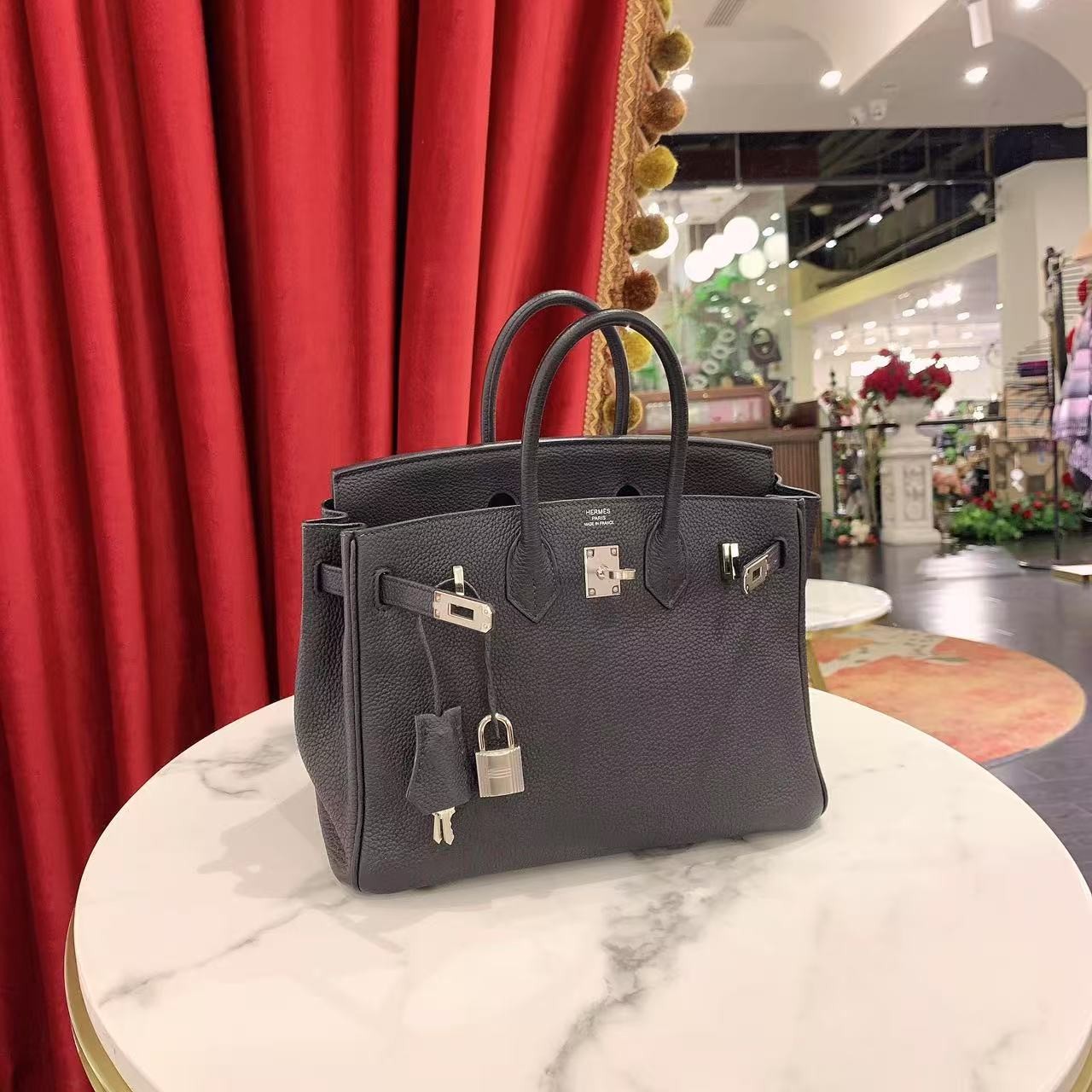 95新 Hermes/爱马仕 birkin25黑银togo手提包/41319134