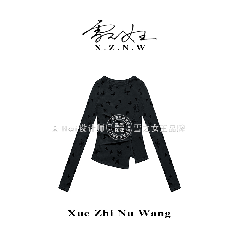 A Hai【蝶梦浮生】秋冬季厚款时髦设计感植绒蝴蝶T恤女显瘦打底衫