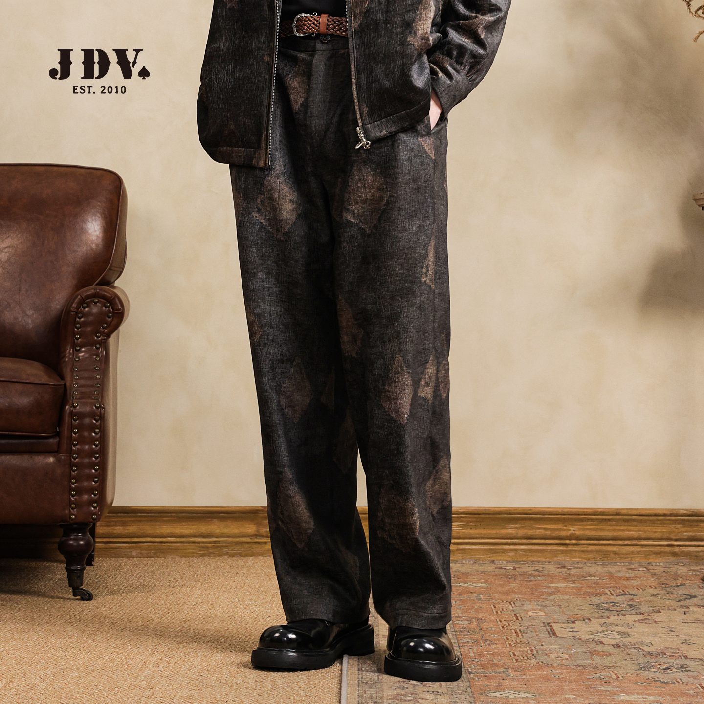 J.D.V秋季新款商场同款复古提花原宿风休闲长裤宽松直筒裤WPL50S3