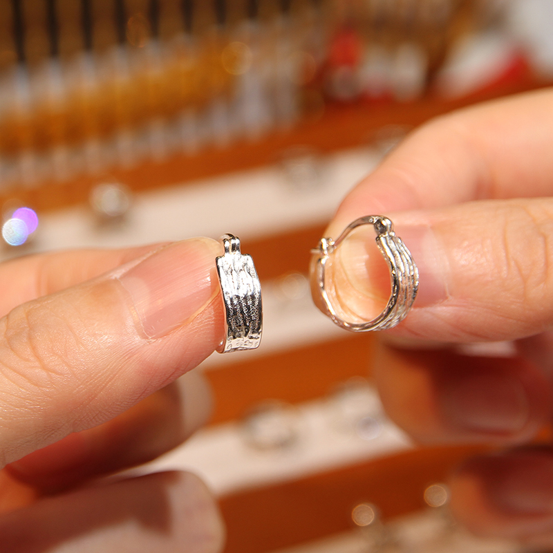 足银耳饰 999纯银耳坠耳环镶嵌百搭耳钉日韩松弛感素耳扣素N1004