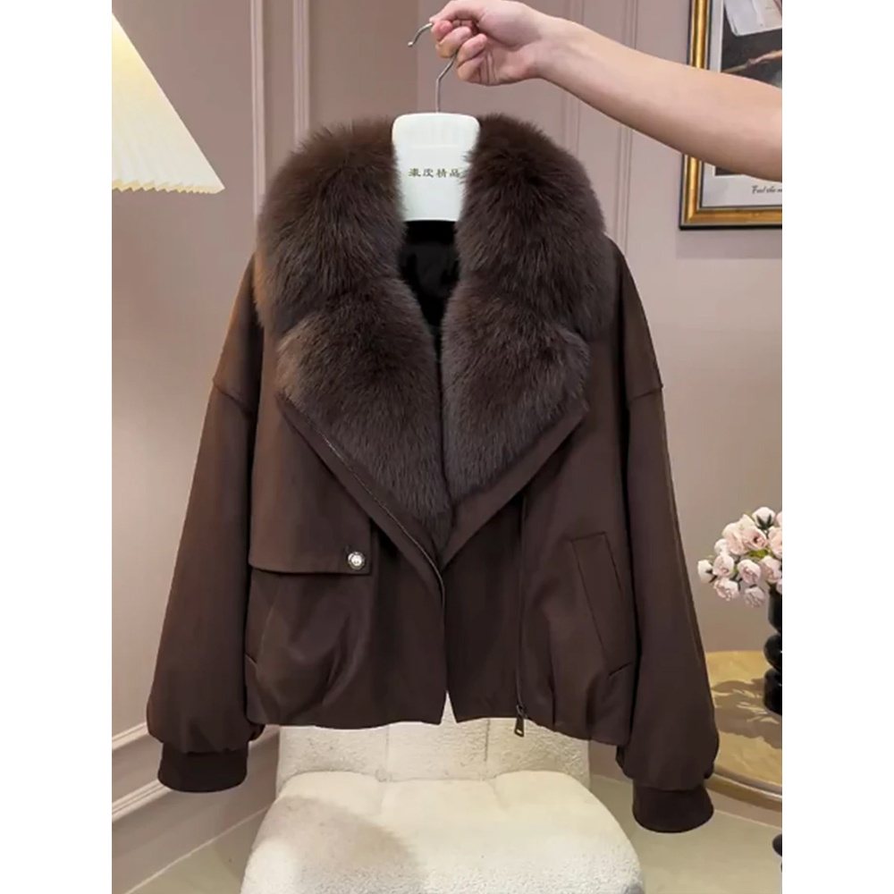 2025冬季新款洋气小众毛领短款棉服女慵懒风宽松百搭显瘦外套大衣