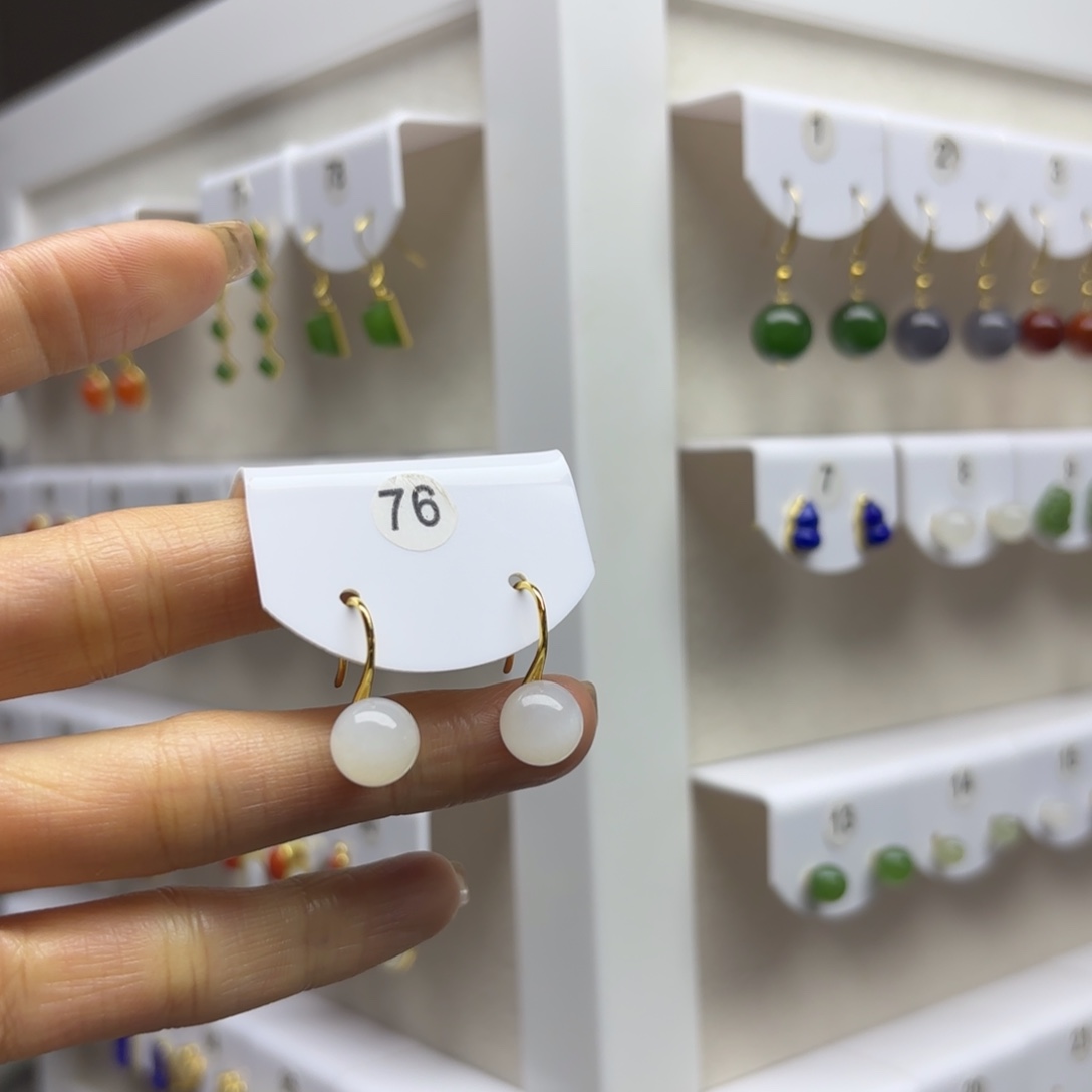 和田玉银S925镶嵌耳饰