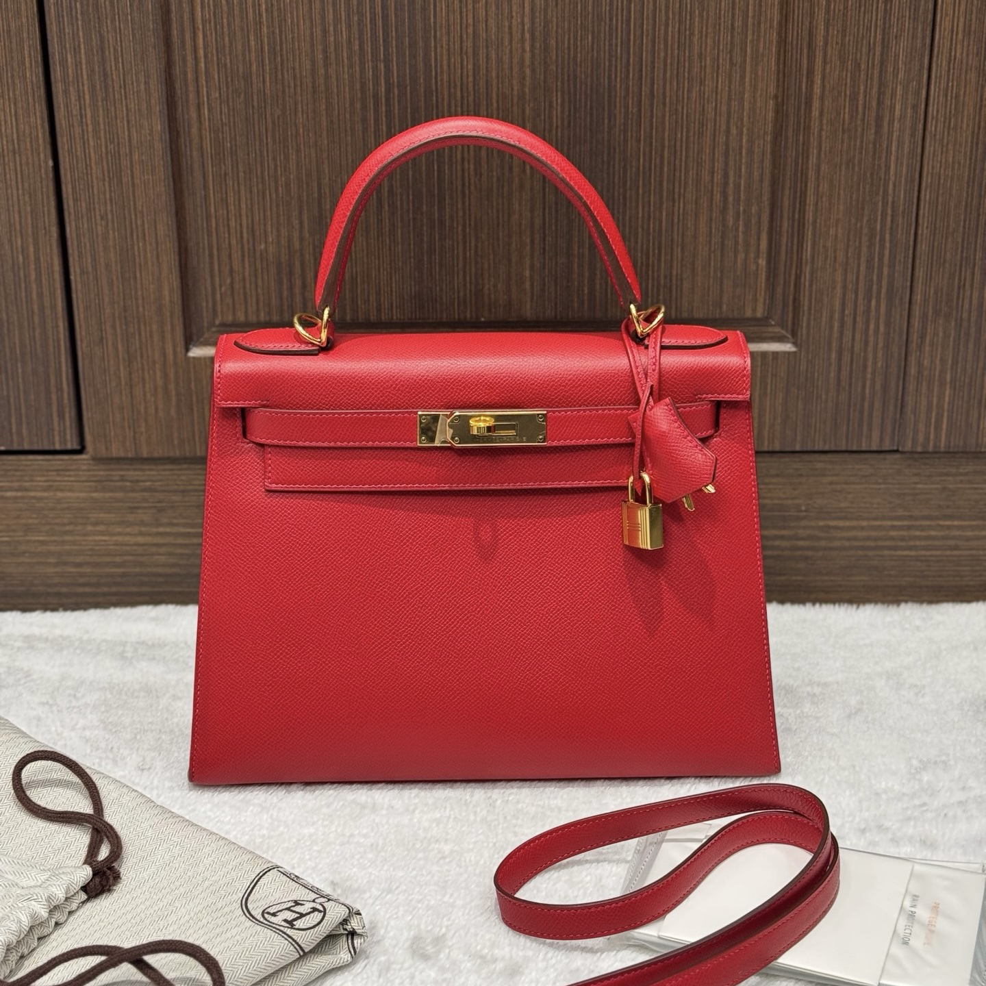 99新 Hermes/爱马仕 国旗红金扣 Kelly 28单肩包/二奢