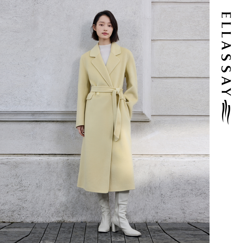 ELLASSAY歌力思2025秋冬绵羊毛山羊绒长款毛呢大衣女EWD363D03700