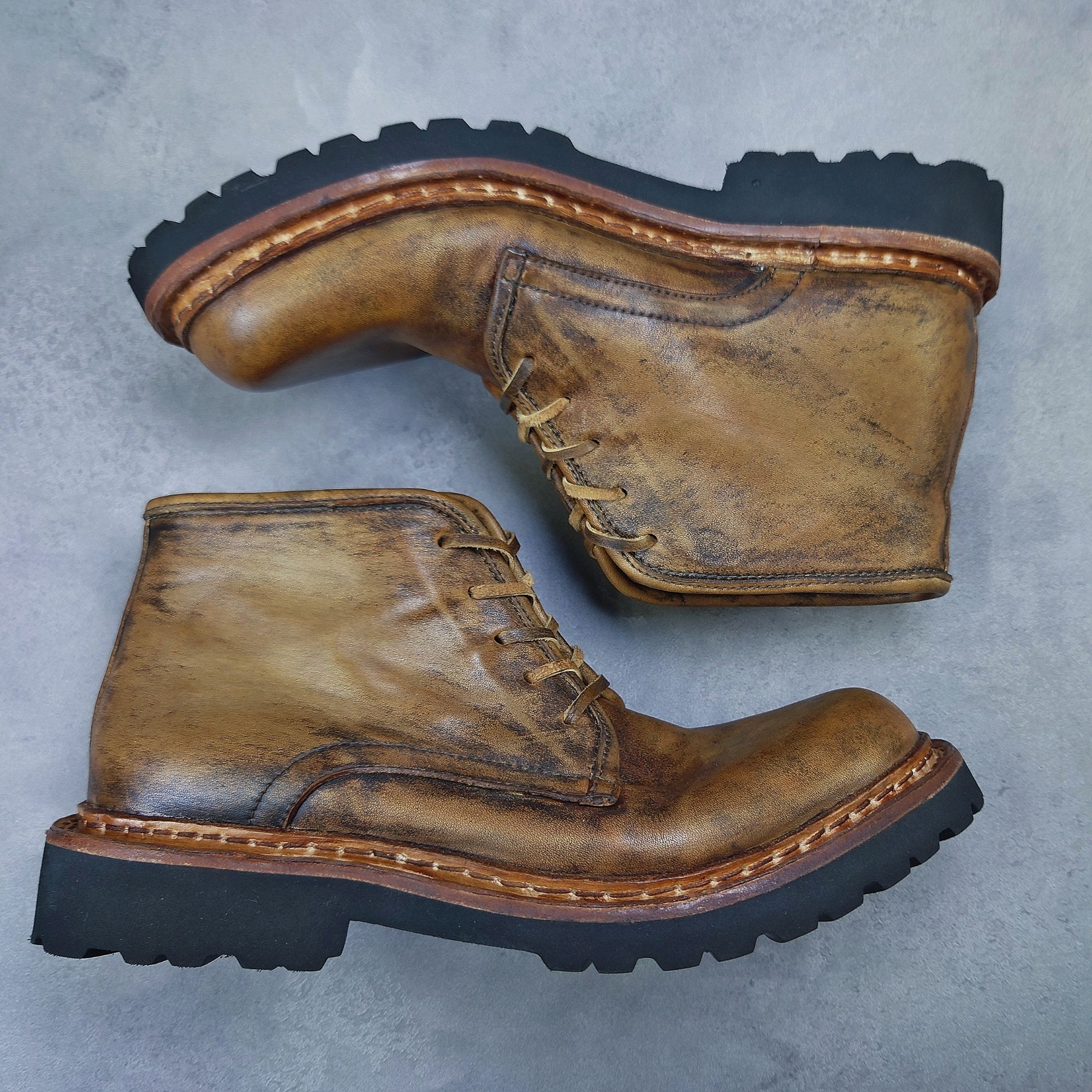 帕克黑豹手工制作石磨水洗做旧美式复古马皮马丁靴男士