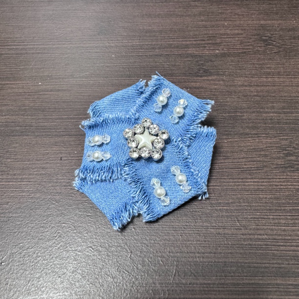 手工缝制珍珠水晶牛仔布艺蝴蝶结压夹手工缝制