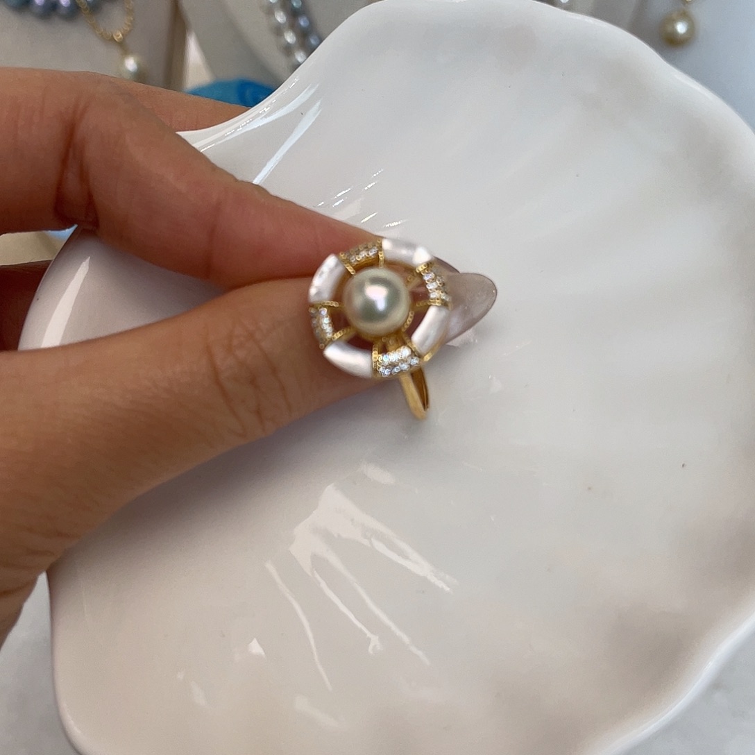 海水珍珠戒指银S925镶嵌
