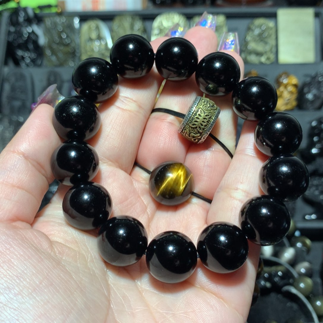 未镶嵌黑曜岩手串定制