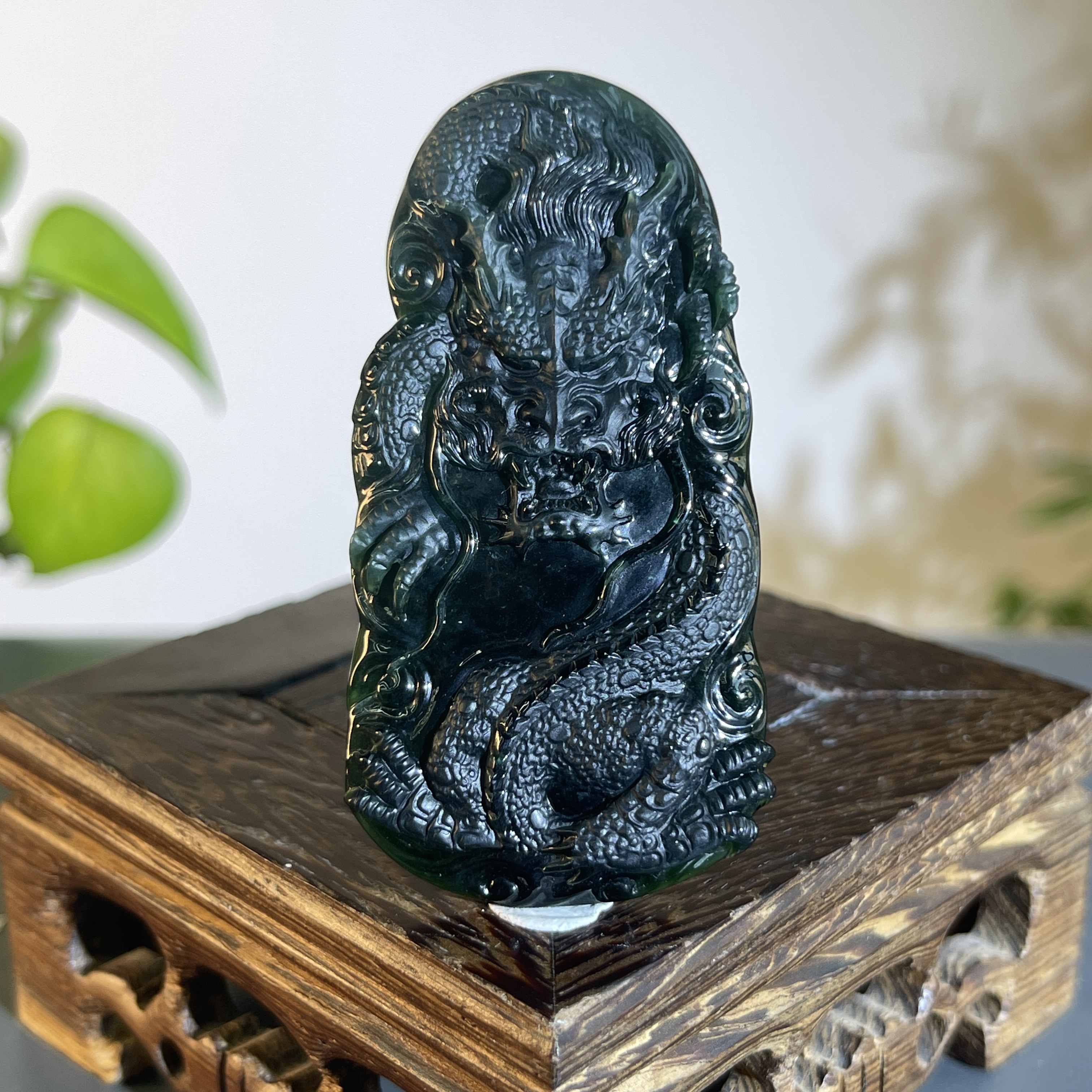 JXW16-157 黑色天然翡翠A货 黑-龙牌