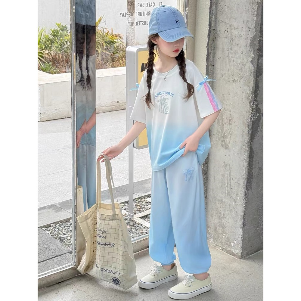 【断码清货】2025夏渐变蝴蝶结短袖T恤防蚊裤套装 D328 328 M