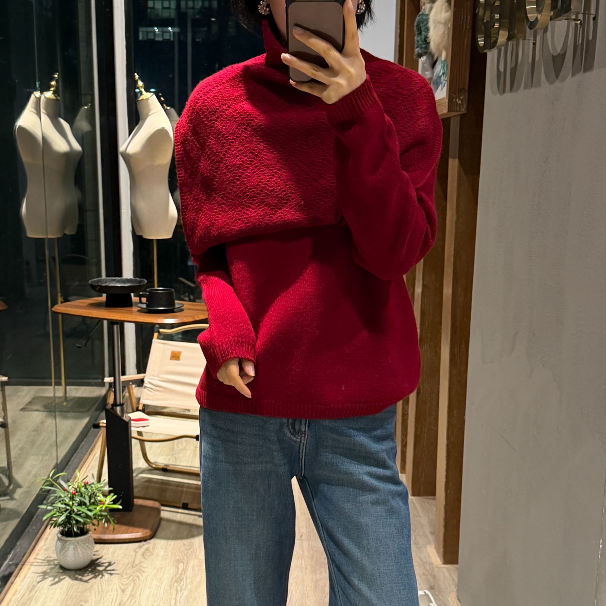 COCO NOTES DXJ5285全羊毛氛围感高领斗篷两件套宽松针织衫毛衣