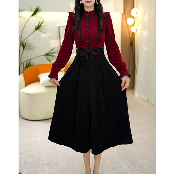 L5688假两件连衣裙女2025新款冬装收腰气质加厚减龄爆款a字裙潮