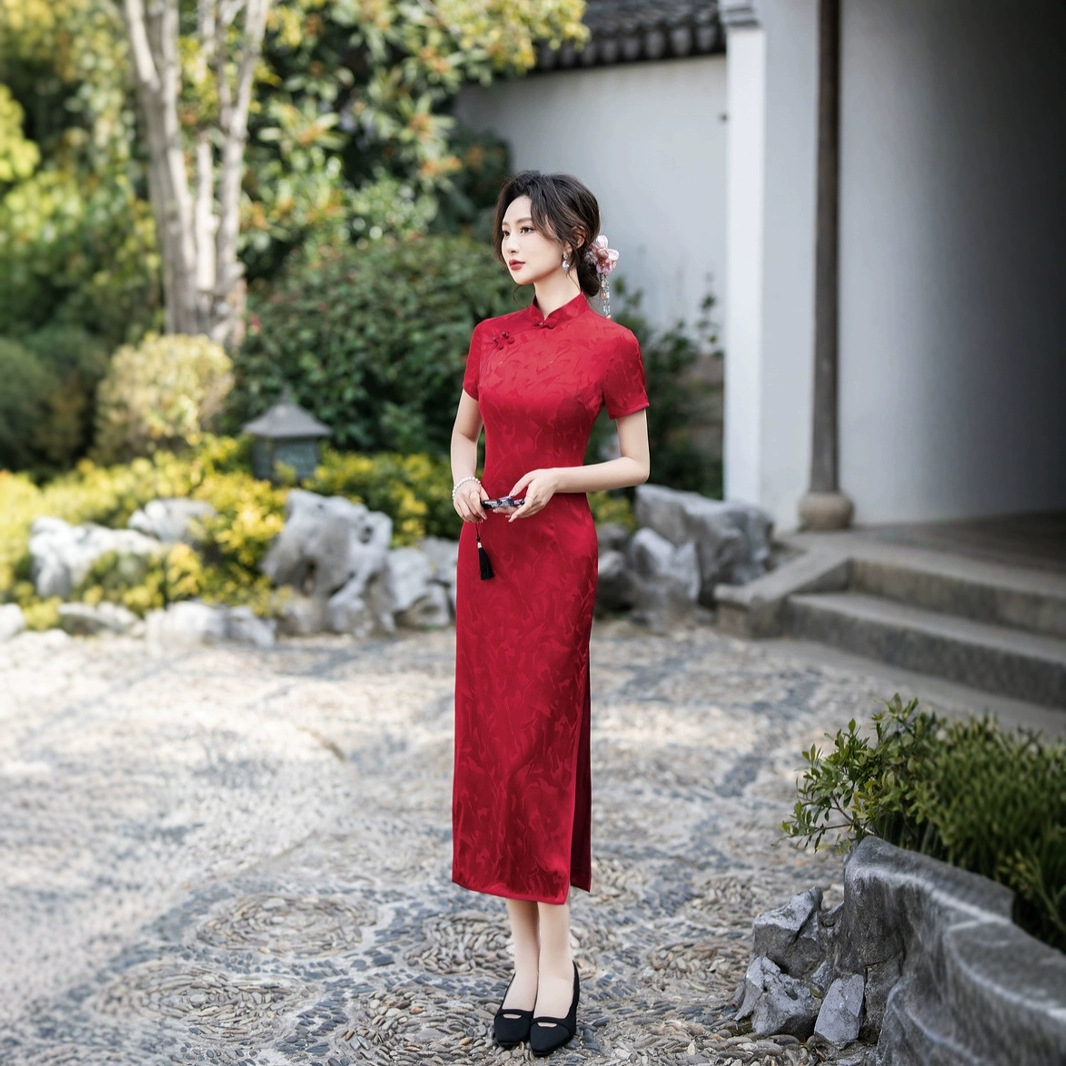 L379红色高端新中式喜婆婆婚宴妈妈中高送考旗袍裙2025夏季新款