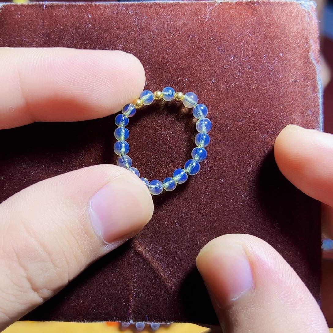 蓝珀珠宝奇石未镶嵌墨西哥蓝珀小指圈