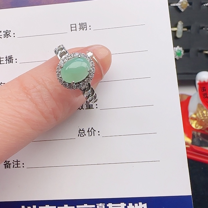 翡翠戒指银S925镶嵌缅甸天然a货翡翠戒指s925银镶