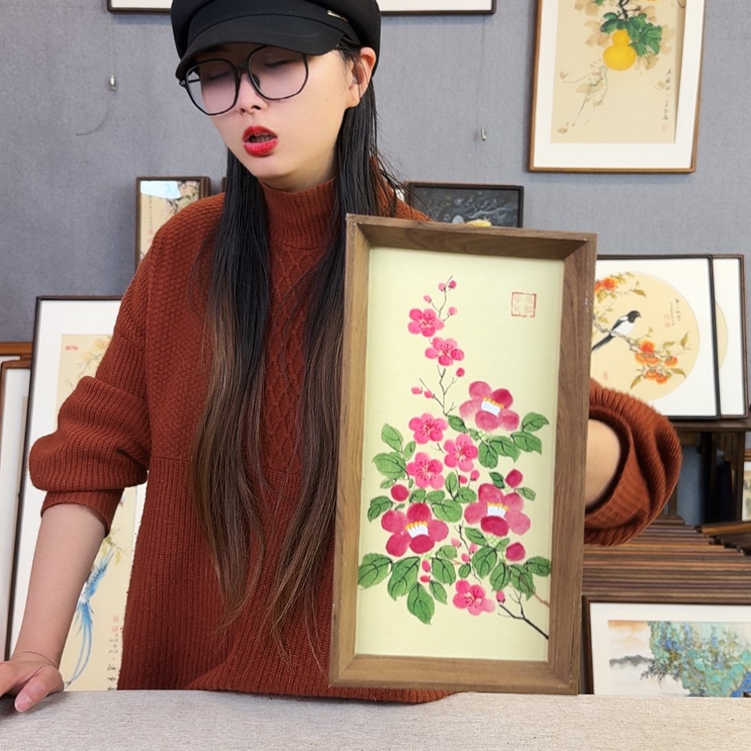 国画手绘带框尺寸：16*29