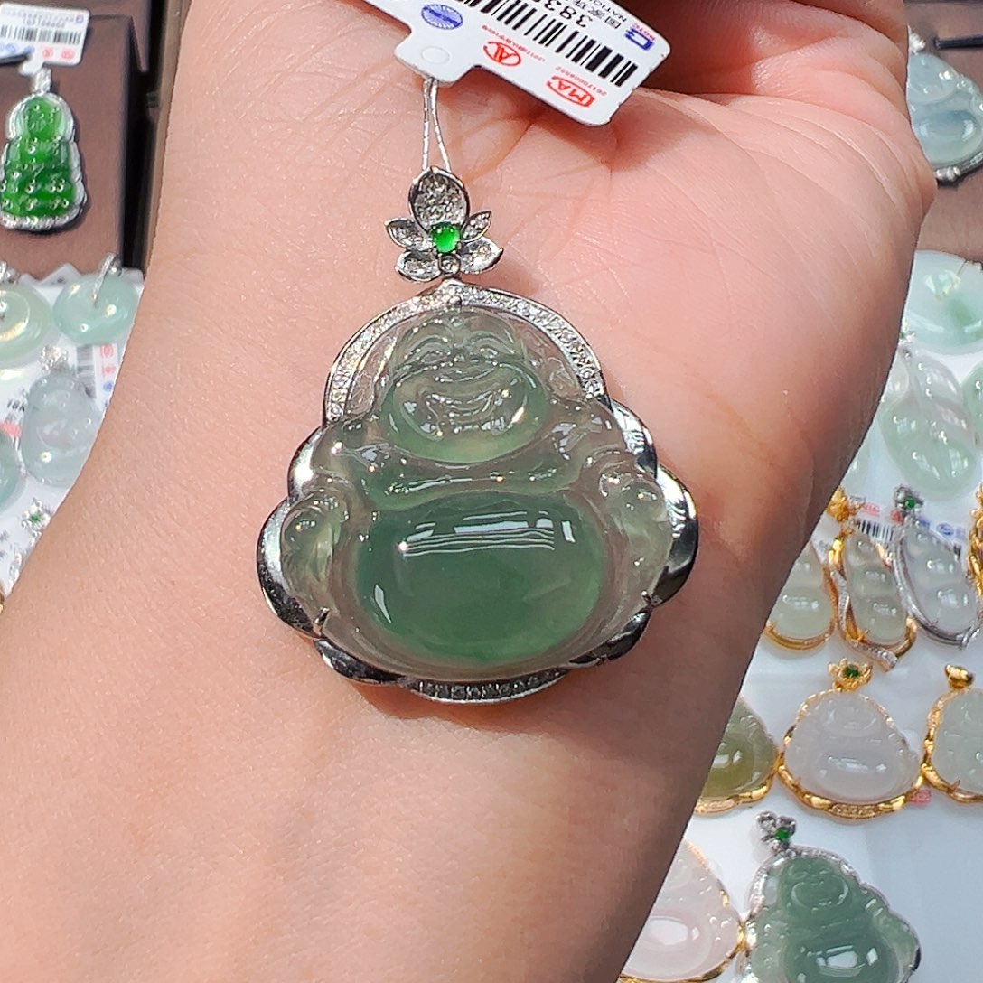 翡翠18K金镶嵌吊坠(不含链)佛公