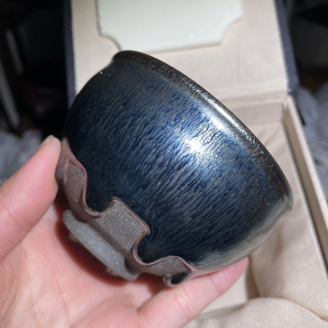 【银蓝兔毫】回蓝建盏主人杯8泪款釉泪将军杯养彩茶杯