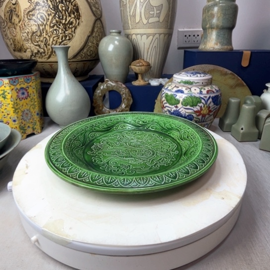 摆件似***@定窑绿定赏盘摆件1