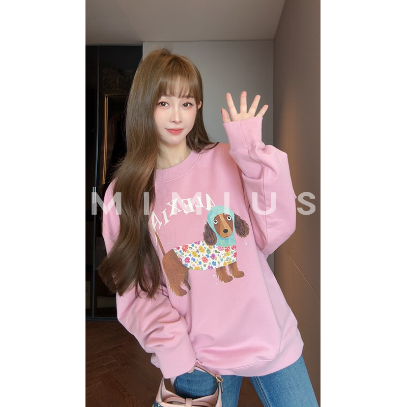 【mimius】肉肉 韩系可爱减龄腊肠狗印花套头卫衣 G08260