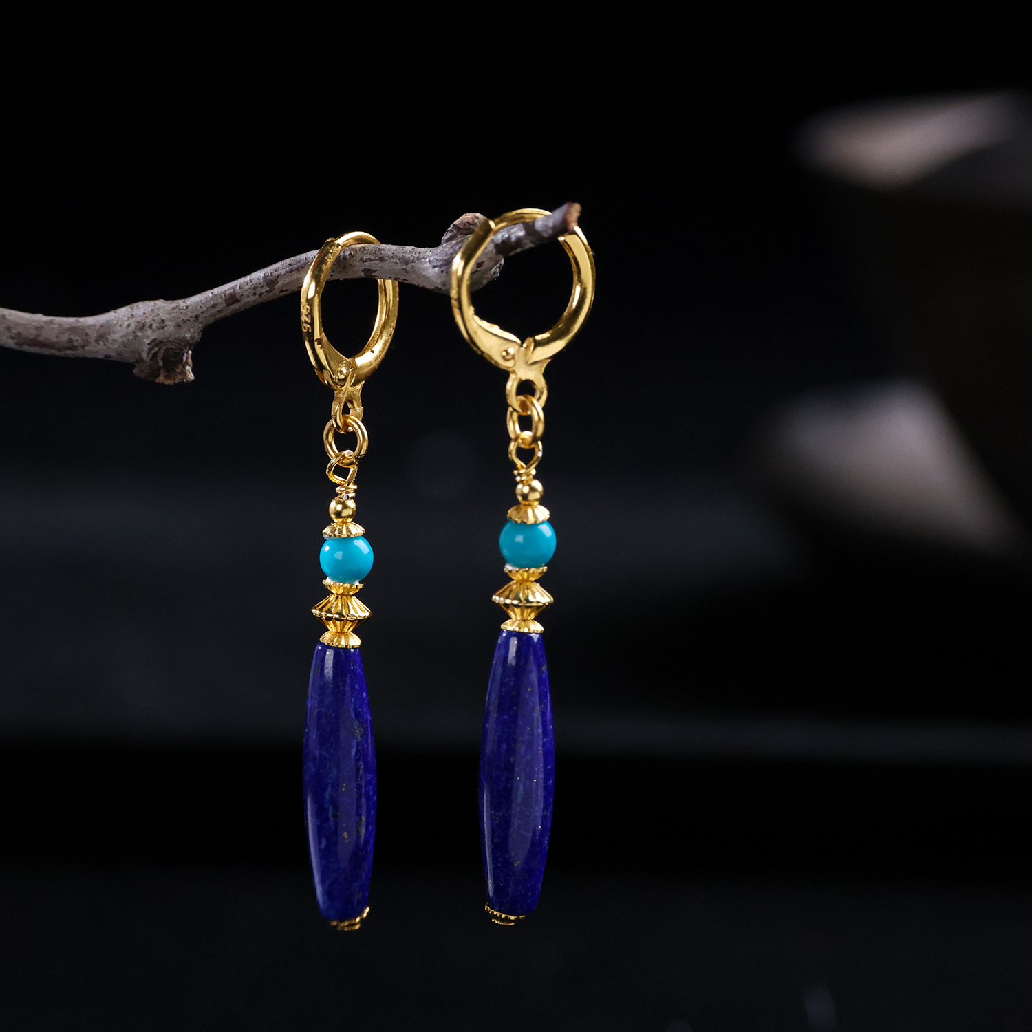 【思嘉】 玄青系列 ·老料青金石流苏耳环| 多样性发一 AJ0577