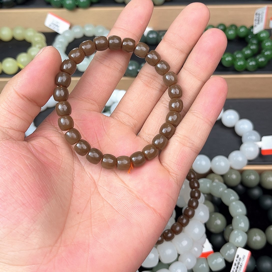 和田玉手串未镶嵌纯天然新疆和田玉且末糖8mm