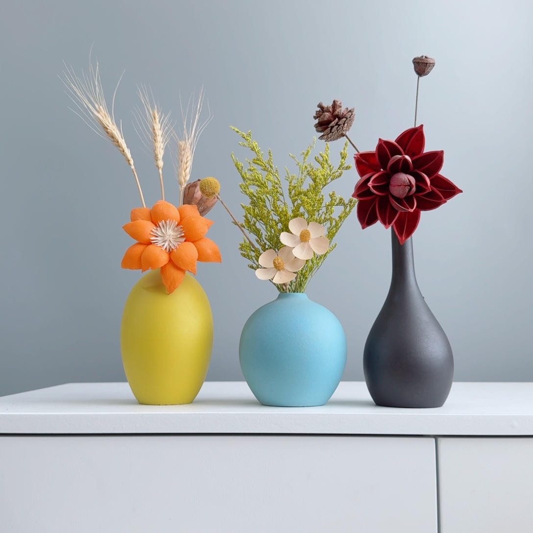 摆件陶瓷小花瓶摆件含花总高约20-30cm