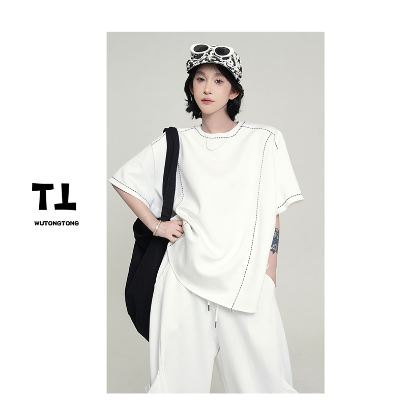 吴童童现货【古灵】夏季圆领短袖T恤衫女百搭休闲半袖体恤62030