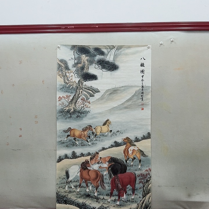 国画手绘作品八骏图