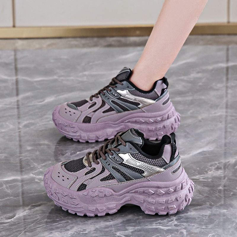 厚底跑步鞋女2025夏季透气网面轻便运动减震巴黎老爹鞋 1688-2