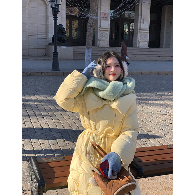 冬季新款鸭绒加厚保暖羽绒服女中长款收腰大衣外套37309