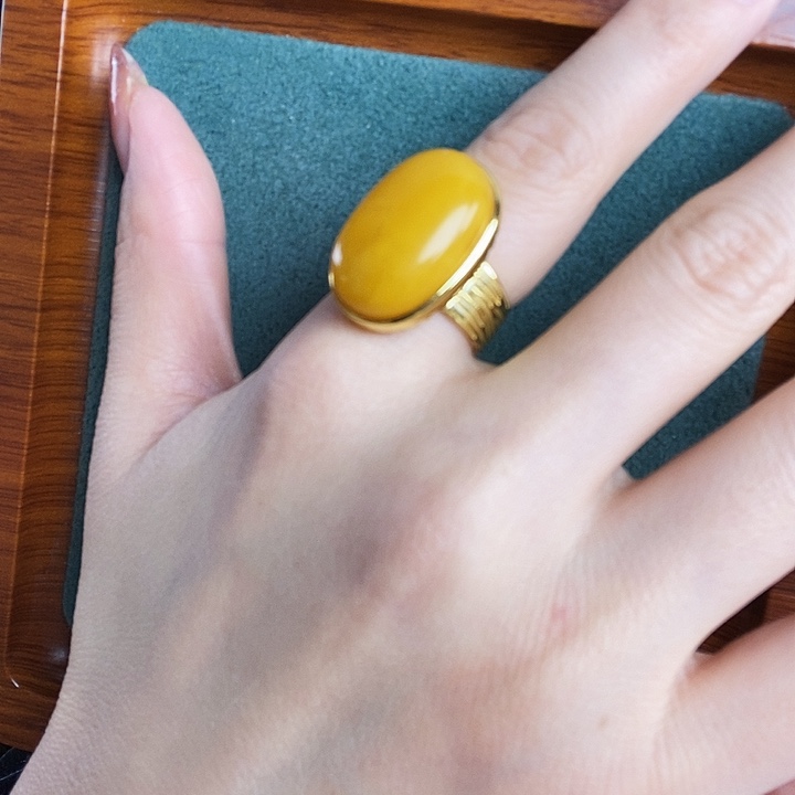 蜜蜡银S925镶嵌戒指戒指