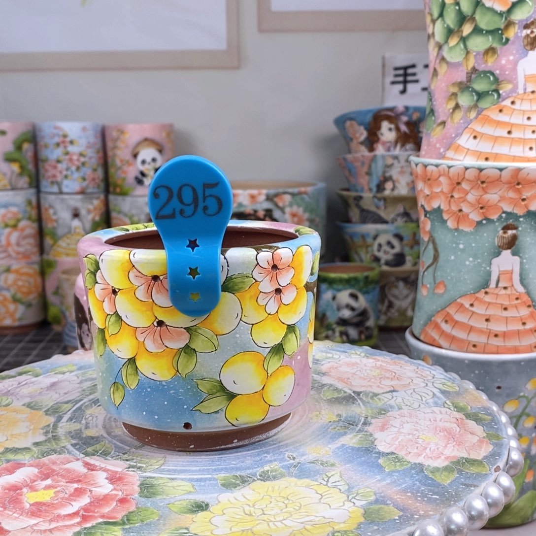 紫砂花盆红陶手绘盆