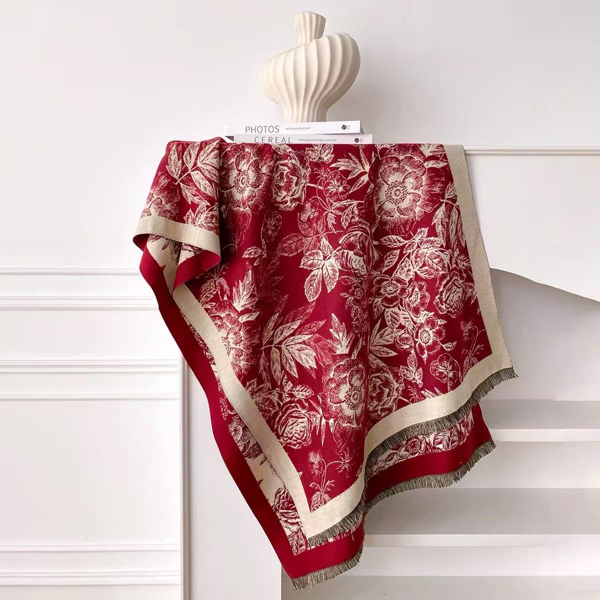 Y077 【复古红玫】  丝巾 180*70大尺寸