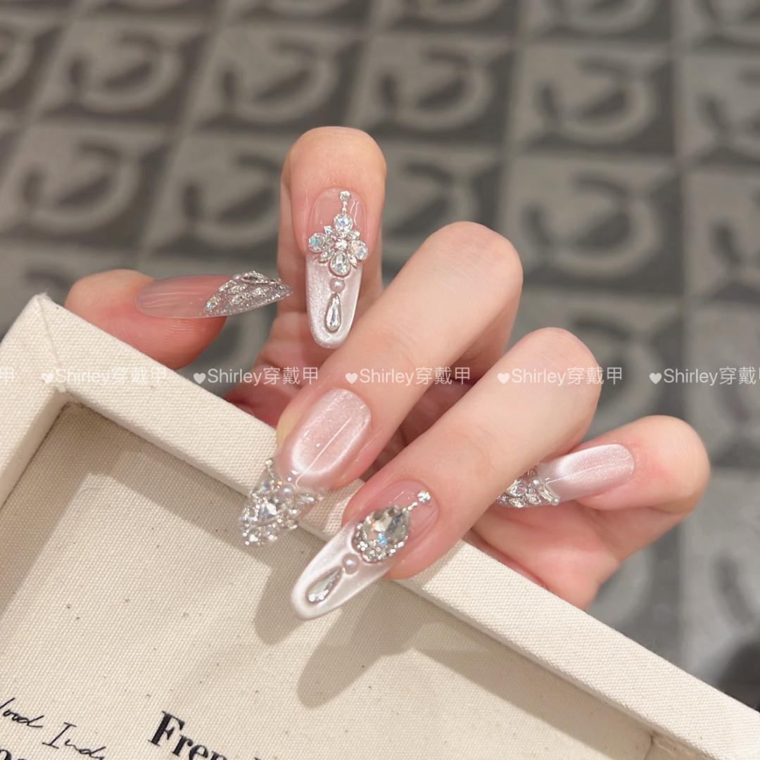 【维纳斯银沙】纯手工腮红气质猫眼可拆卸穿戴式美甲JJ