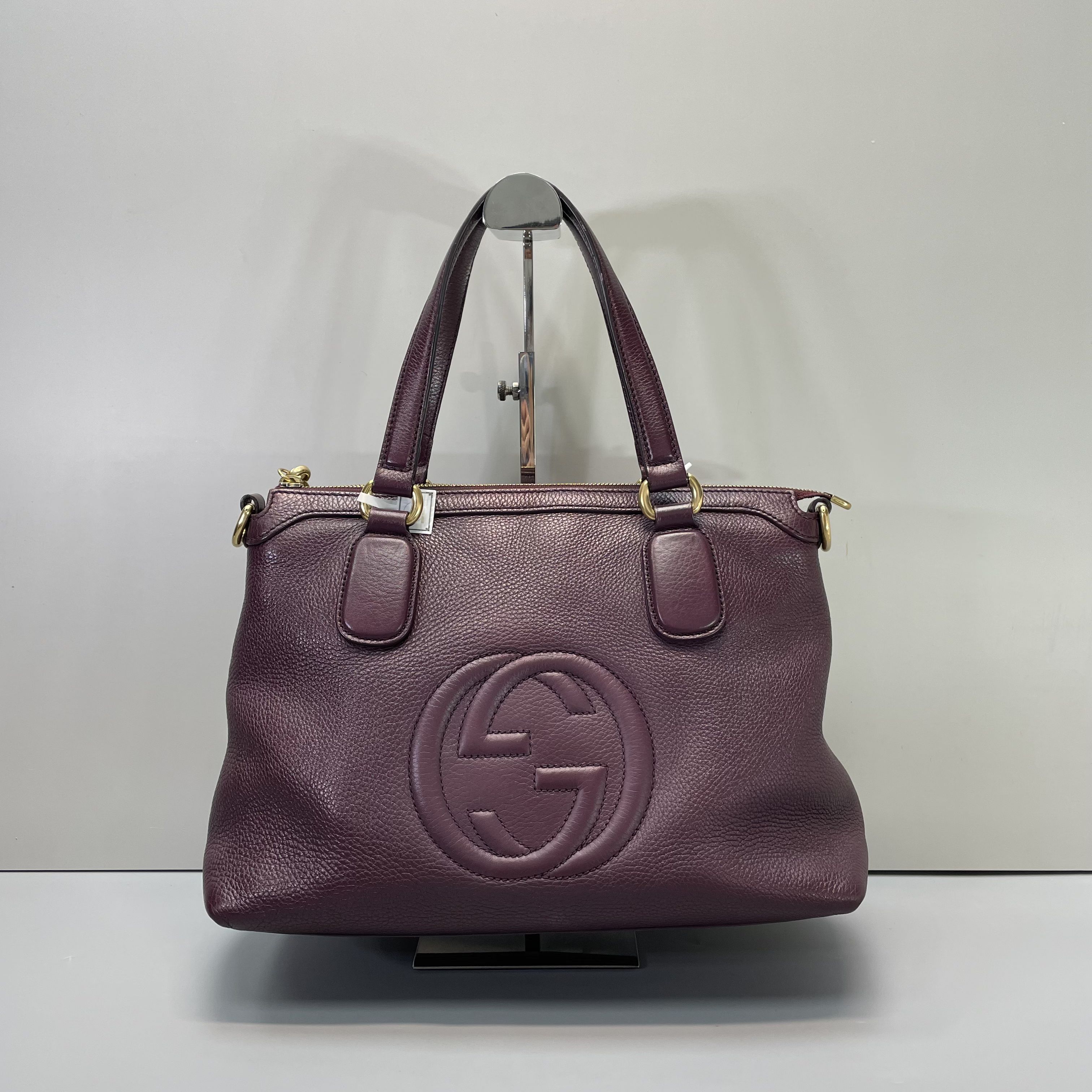 90新 GUCCI/古驰 小林/酒红紫手提包32*24*13cmA122414