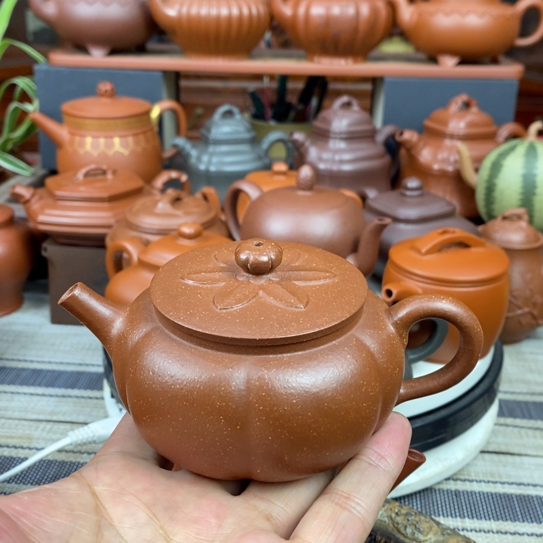 紫砂茶壶小南瓜180cc原矿宝山红降坡泥