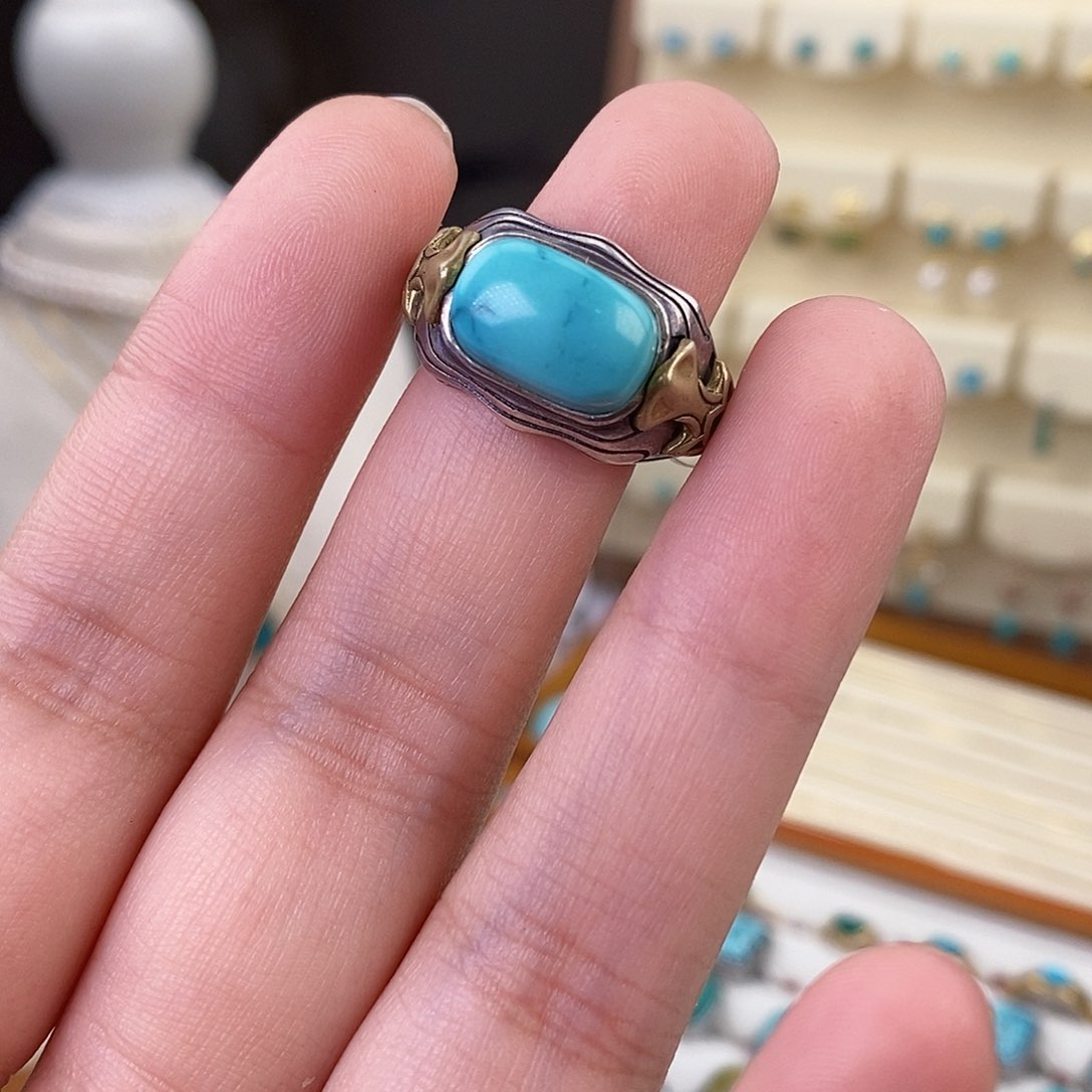 绿松石戒指银S925镶嵌