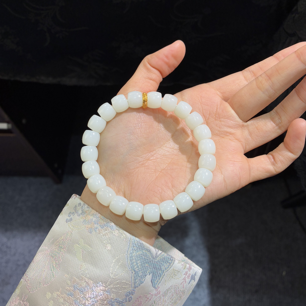 和田玉俄料老料羊脂白玉手串卡10