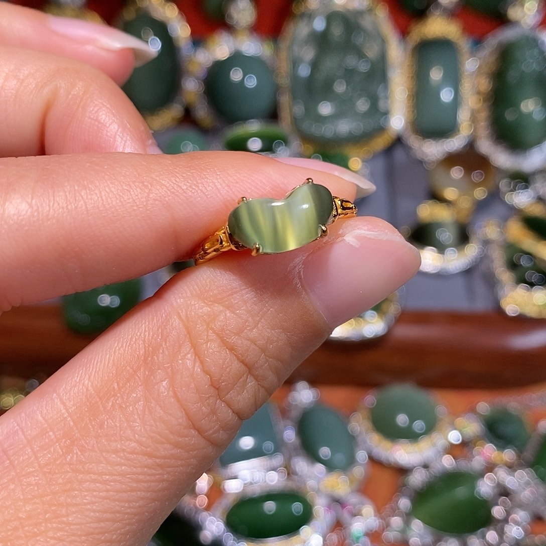 和田玉（碧玉）银S925镀金镶嵌戒指