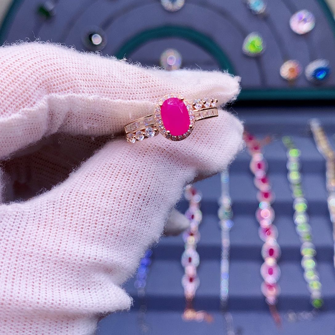 红宝石戒指银S925镶嵌