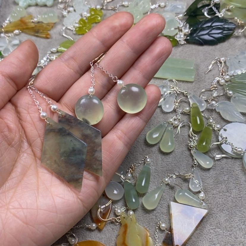 【闪购商品】蛇纹石玉挂件耳饰耳环项链未镶嵌y****˚