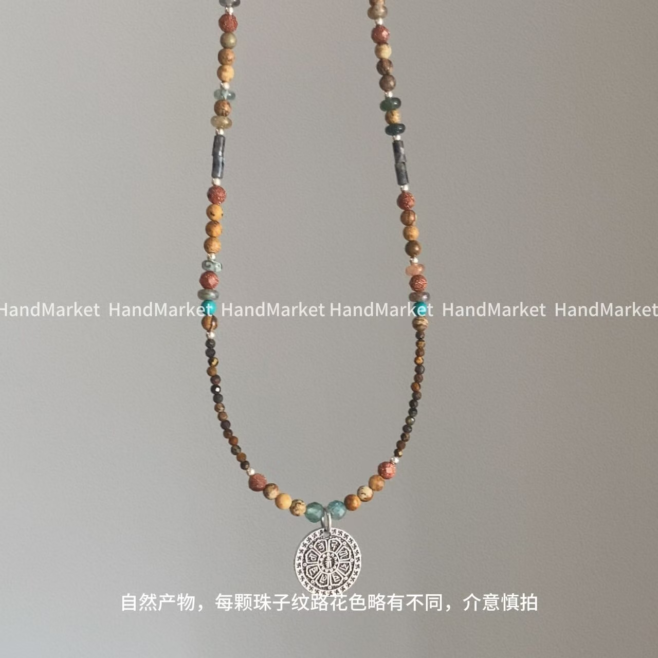 吊坠925银 JIUJIU【禅语罗盘项链】手工气质百搭复古小众彩色0623