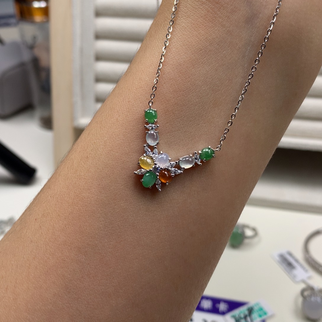 翡翠银S925镶嵌颈饰项链