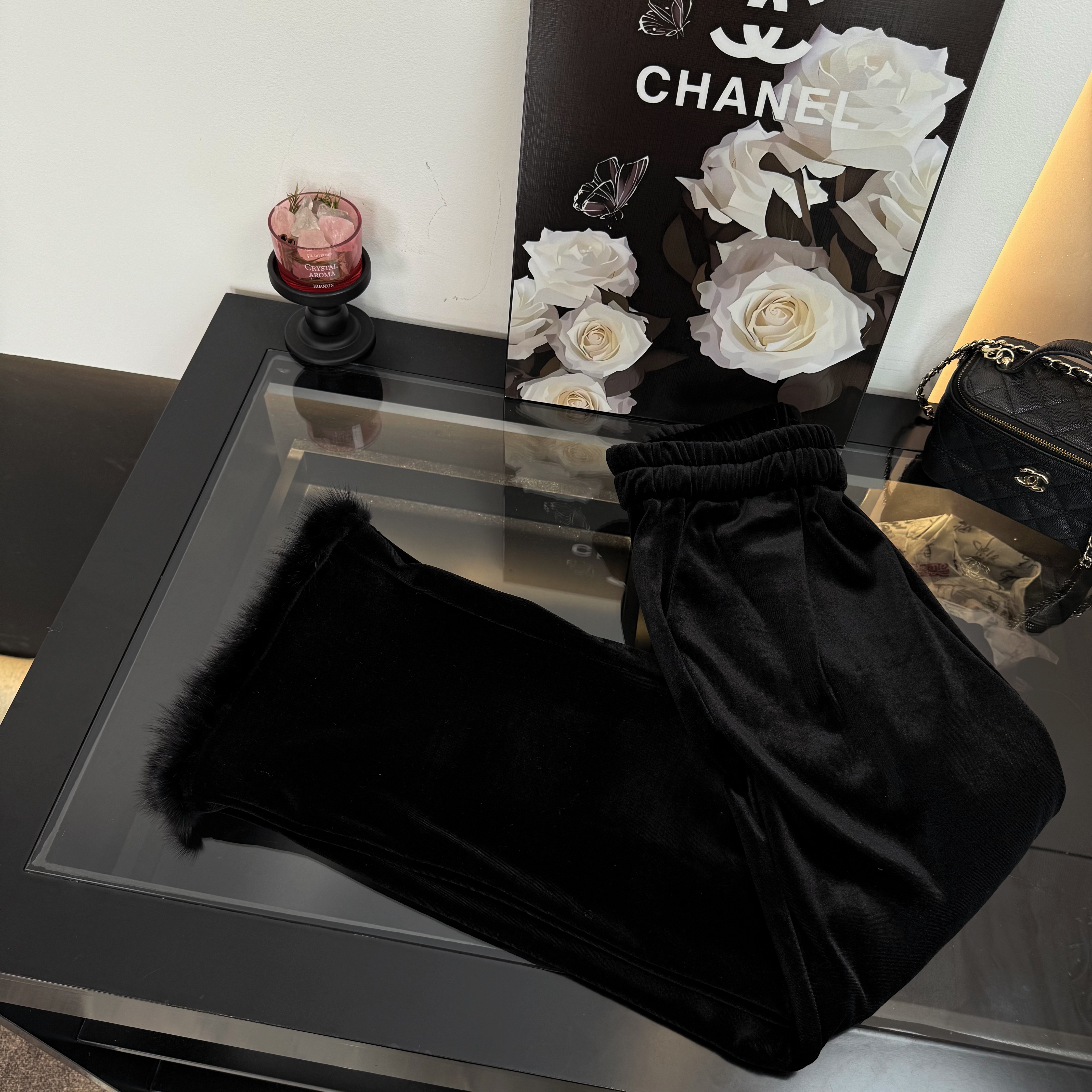 貂毛国风新中式女款长裤【丝绒拼接水貂毛】时尚洋气黑色