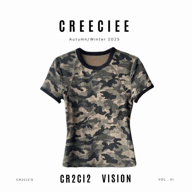 CREECIEE【迷彩T】｜夏季半袖女款修身T恤